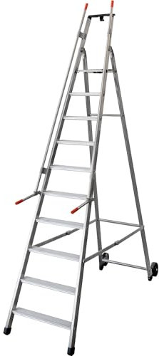 FRANKEL kaiserkraft | Escabeau Mobile pour rayonnages | avec 2 Mains courantes et roulettes | 10 marches | Marche Sup comprise