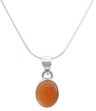 mantraroma echt Silberkette mit Karneol orange roter Edelstein Damen Kettenanhänger 925 Sterlingsilber Halskette Geschenk