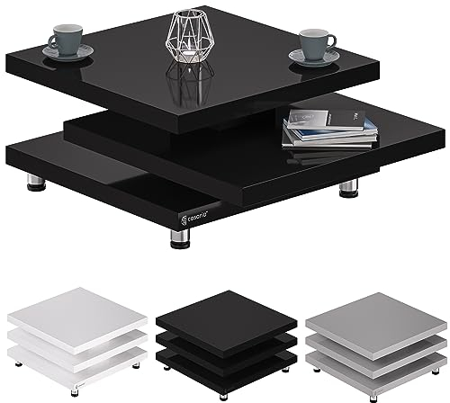Casaria® Table Basse Noir laqué Table de Salon modulable Table Basse carrée Moderne 60x60cm avec Plateaux rotatifs