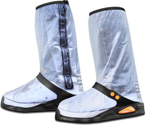 Ctrunit wasserdichte Schuhüberzüge mit Reflektor, Anti-Rutsch Regen Stiefel Schuhe Wiederverwendbar, Männer Frauen Regen Füße Gamaschen für Regen Schlamm Schnee (Transparent, XL)