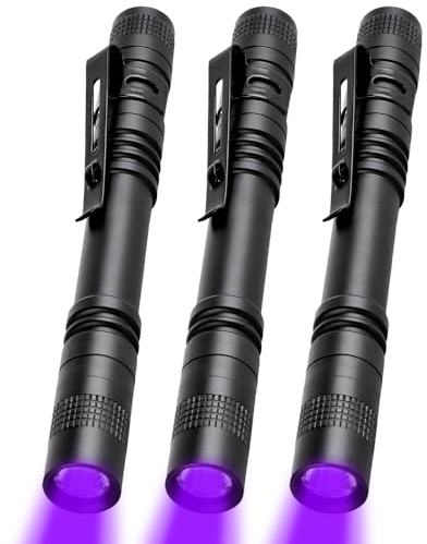 MVIOCS Linterna UV de luz negra, linterna LED de 395 nM, mini linterna con detector de luz para inspección del hogar y hotel, orina de perro, manchas de mascotas y chinches (paquete de 3 luces negras)
