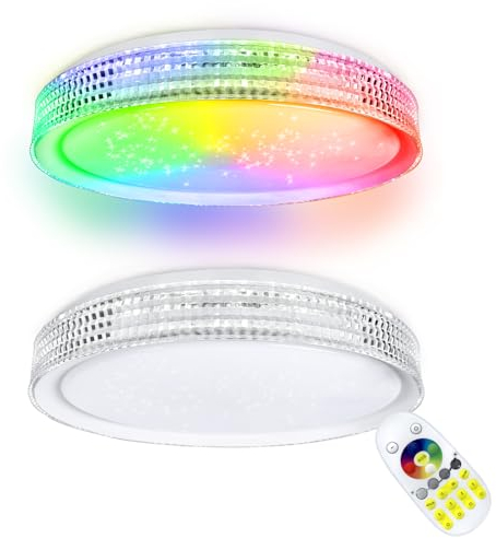 NAIZY Deckenlampe 60W RGB LED Deckenleuchte φ50x8cm Deckenleuchten mit Fernbedienungen Modern Acryl Lampe Wohnzimmer Küchenlampe ABS+Metall Deckenbeleuchtung (mit Sternenhimmel-Effekt)