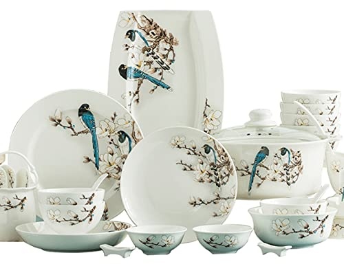 Juego de vajilla de porcelana europea de 60 piezas, vajilla de cerámica, servicio para 8-10, juego completo de vajilla de cerámica hecha a mano