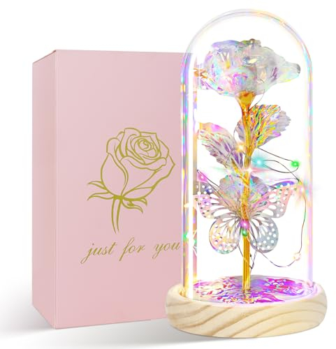 HADSOMUN Valentinstagsgeschenke für Sie, Geburtstagsgeschenke für Frauen, Geschenke für Frauen, Geschenke für Mutter, Freundin, Ehefrau, Bunte Rose in Einer Glaskuppel, Geschenke für den Valentinstag