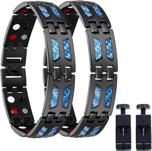 Oveallgo Titan-Therapie-Magnetarmband, Oveallgo Apus, Titanstahl, Apus-Ionen-Therapie-Lympunclog-Titan-Armband mit einem magnetischen Ring, verstellbares Werkzeug (2 Stück)