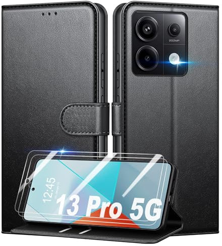 Mofurd Coque pour Xiaomi Redmi Note 13 Pro 5G / Poco X6 5G, [2 Pièces Verre Trempé], [RFID Blocage] Étui de Protection Housse Premium en Cuir PU, Pochette de Portefeuille Etui à Rabat - Noir