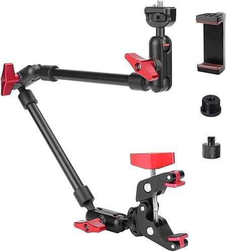 JEBUTU Magic Arm da 22/57cm con Super Clamp, Filettature 1/4 e 3/8, Regolabile Braccio articolato flessibile a 360°, Adattatori a vite da 3/8“ 5/8” per Microfono Webcam Ringlight Video Light Flash
