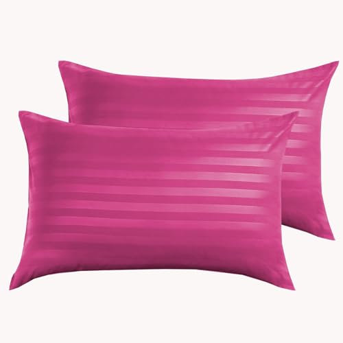 BedLooms Pink Pillow Cases 2 Pack (Pillows Not Included)- 100% Microfiber Envelope Closure Stripe Pillow Cases 50x75cm Premium Hotel Quality Anti Allergy Pillow Cover