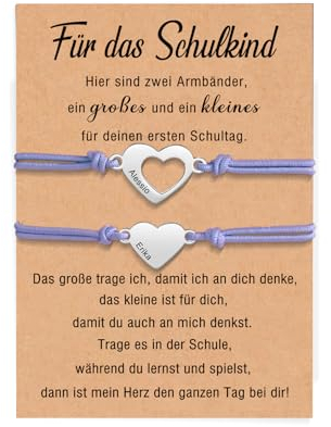 Kaululu Personalisiertes Mutter-Tochter Armband mit Namen Gravur Schulkind Armband für Jungen und Mädchen Schulanfang Geschenke Einschreibung Geschenke Mutter Tochter Geschenk (Lila)