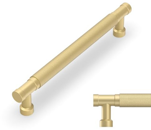 Amerdeco 10 Pack 6.3 Inch(160mm) Brushed Gold Cabinet Pulls Knurled Kitchen Cabinet Handles, Cabinet Pulls Kitchen Cabinet Hardware for Cupboard Drawer Pulls AM028
