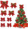 BOFUNX 8 Stück Weihnachtsschleifen Rot Glitzer Weihnachten Schleifen Deko Weihnachtsbaum Schleifen Weihnachtsschleifen Weihnachtsbaumschmuck für Weihnachtsbaum Neujahr Dekorationen