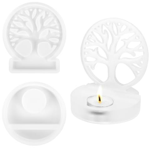 Skycase Kerzenhalter Silikonformen - 3D Silikon Gießformen, DIY Handwerk Silikonform, Kerzen Einfügen Halter Formen, Kerzen Sockel Gießform, Kerzenhalter für Weihnachtsgesch (Baum des Lebens)