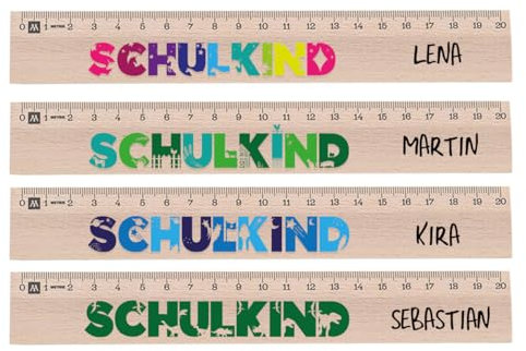 AMBERGER DESIGN by A&M Osterhage amd Lineal Personalisiert Einschulung - Geschenk - Schulkind-Design Einhorn Dino Astronaut Farmer Name & Motiv - 20 cm Holz Lineal - Geschenk Schuleinführung