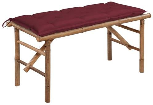 Homgoday Klappbare Gartenbank mit Auflage Sitzbank Balkonbank Parkbank Ruhebank Terrassenbank Relaxbank Gartenmöbel Bänke für Garten Terrasse Balkon Weinrot 118 cm Bambus