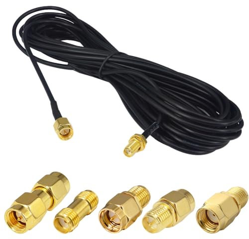 YILIANDUO SMA Coax Cable Male to Female Extension RG174 5M + 5PCS SMA/RP Antenna Adapter Set for 4G LTE Router/5G Modem/WiFi