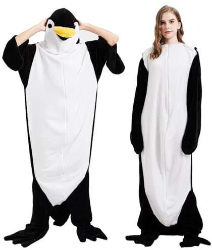 GZXEQN Penguin Blanket - Pinguin Decke - aus Superweichem, Gemütlichem Flanell mit Kapuze, Pinguin Overall, Pinguin Deckenkapuzenpullover, Pinguin Schlafsack Tragbare Decke für Erwachsene und Kinder