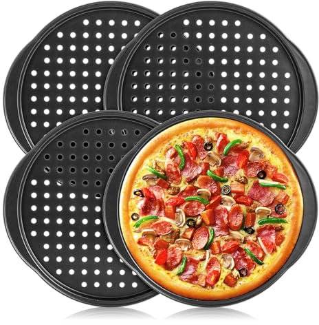 GBACHOOSE 4 Pack Pizza Tray, 14 inch Non Stick Pizza Trays for Oven with Handles, Carbon Steel Pizza Pan, Round Pizza Oven Tray for Baking, Roasting, Making Pizza
