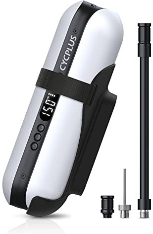 CYCPLUS Bomba de Aire 150PSI,Compresor Eléctrico Portátil,Mini Inflador de Neumáticos Recargable para Bicicletas Motocicleta,Blanco