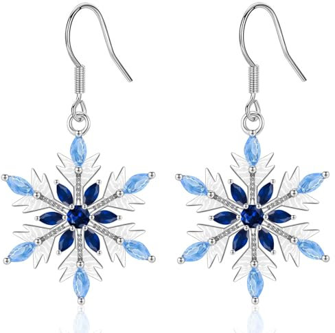 MASOP Schneeflocken Ohrringe Hängend AAA Zirkonia Pink Rosa Ohrhänger Weihnachten Schmuck Geschenke für Damen Frauen