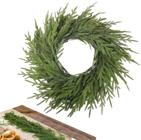 Guirnalda de pino sintético: corona de abeto verde artificial para decoración festiva, centros de mesa de Navidad, decoración del hogar para mantel, barandilla de escalera y guirnalda de abeto verde
