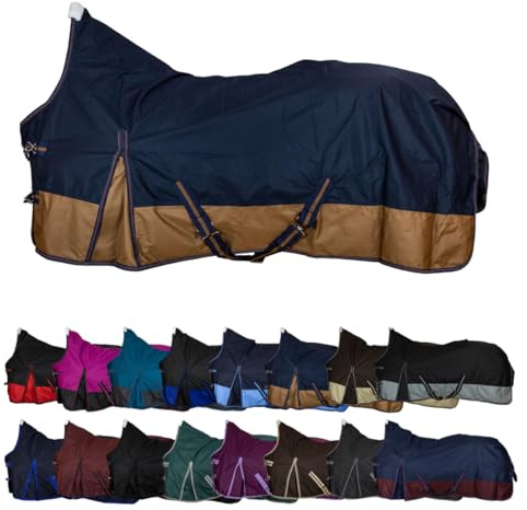 RL24 - Weidedecke High Neck Basicline 600D Dunkelblau/Braun 135cm (Fleece) | Polarfleecefutter – Regendecke & Übergangsdecke – wasserdichte Outdoordecke mit Kreuzbegurtung – Pferdedecke