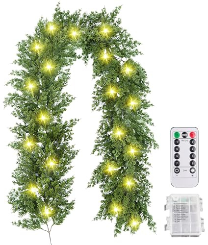 Weihnachtsgirlande mit Beleuchtung, 1.8m Tannengirlande mit 3m Lichterkette, 8 Modi Türgirlande