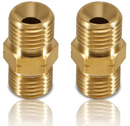Lot de 2 raccords de tuyau de gaz en laiton - 3/8 LH - DN10 - Filetage à gauche - Tuyau de gaz propane acétylène - Filetage extérieur - 3/8 AG - Pour propane et acétylène