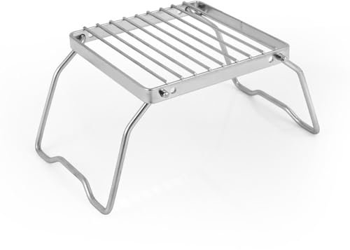 Takelablaze Campinggrill Tragbarer Grillrost, zusammenklappbar, Camping, Lagerfeuer, Grillrost über Feuer, geteilte Öfen, Edelstahl-Grillrost mit Tragetasche für Outdoor-Reisen, Rucksackreisen,
