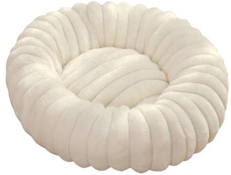 Pevfeciy Orthopädisches Hundebett rund Hundekissen Hundesofa Katzenbett Donut Kuscheliges Katzenschlafplatz für Katzen Kleine Mittelgroße Hunde Waschbar Plüsch-Hundebett,Weiß,40cm