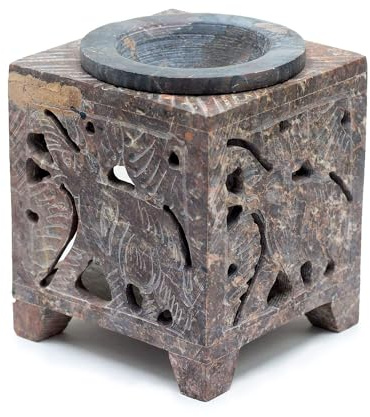 Square Soapstone Oil Burner 10x7.5cm - Elephant