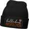 MoonWorks® Damen Beanie mit Patch Hallöchen Aperölchen Strickmütze mit Spruch Aufdruck Lustig Damenmütze Schwarz-orange Unisize