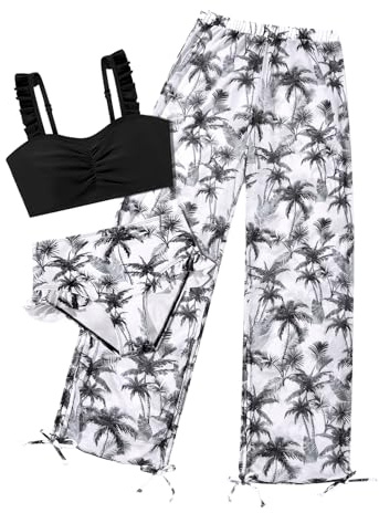 ESHOO Girls 3 Pieces Bikini Bathing Suit with Rash Guard Pants Cover-Up Swimwear Sets