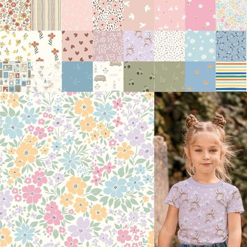 Baumwolljersey bedruckt, Jersey Stoff Meterware Sommer, Jerseystoff Blumen - Strickjersey Kinderdrucke - Stretchstoff Mädchen, BW-Jersey Jungs *ab 50cm, Farbe: 80-A91-014 Wiese