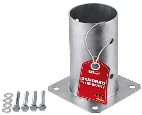 SOTECH Bodenanker zum Aufschrauben rund Ø 80 mm, 152 mm Höhe, Stahl feuerverzinkt, Bodenhülse für Rundholz - optimal für Garten oder Terrasse