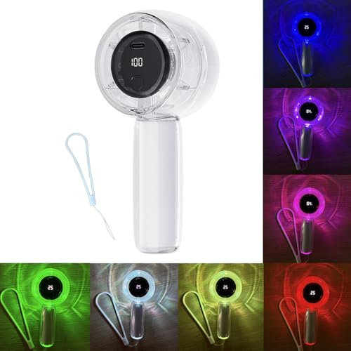 Vurlexat Handheld Fan with Light, Portable Type-C Rechargeable Fan with Lanyard, Lightweight Hand Held Mini Fan with LED Display and Speed Adjustment for Stylish Girl Women Men Indoor Outdoor(White)