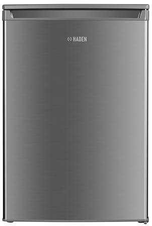 HADEN 55cm Freestanding Under Counter Fridge, 109L Capacity, Energy Rating E, Reversible Door, 4-Star Ice Box, Salad Drawer, Grey Silver