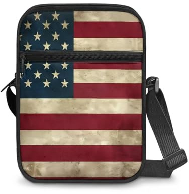Binienty Damen-Umhängetasche, Kuriertasche für Handy, Herren, Reißverschluss, Schultertasche mit verstellbarem Schulterriemen, Amerikanische Flagge, Einheitsgröße