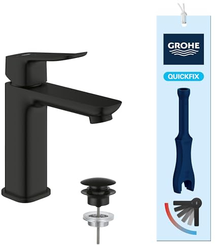 GROHE Dice Mitigeur monocommande Lavabo Taille M (Robinet pour Lavabo de Salle de bain, Avec bonde clic clac, facile à installer avec QuickTool inclus), Chrome, 1018330000