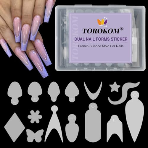 TOROKOM 144 PCS Nail Forms Sticker, Silicone French Tip Nail Stickers | French Manicure Pasters for Dual Nail Forms, Reusable Silicone Pads for Poly Gel Nail Mold