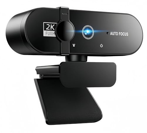 Full HD Webcam with Microphone, 2K Web cam for PC, 120° FOV, Dual Microphone Streaming Webcam for Clear Stereo Audio, Plug and Play USB Web cam for Zoom/Teams, Conferencing and Video（Black-2K）