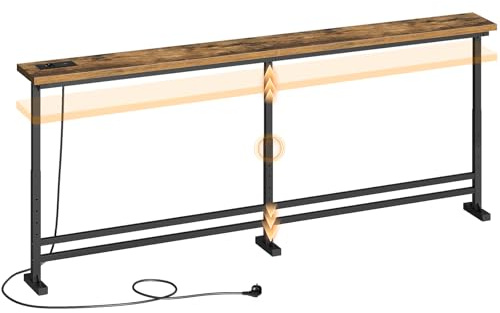 YATINEY Konsolentisch schmal, schmaler Flurtisch, 200 cm Langer Eingangstisch, 1 AC, 1 USB-A, 1 Typ-C, für Wohnzimmer, Flur, Eingangsbereich, Vintagebraun-Schwarz XCT09CBR