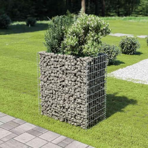 Mokuyary Hochbeet mit Gabione, verzinkter Stahl, 90 x 50 x 100 cm, Blumenkasten, Pflanzgefäß für Blumen, Kräuter, Sukkulenten, Terrasse, Patio, Balkon
