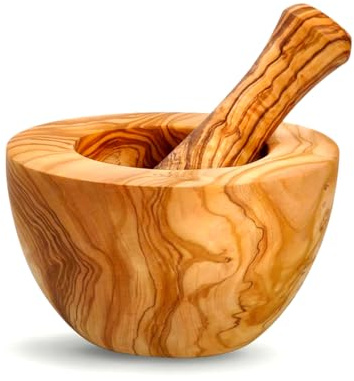 Mortier naturel en bois d'olivier fait à la main (Bois olivier, 16 Cm)