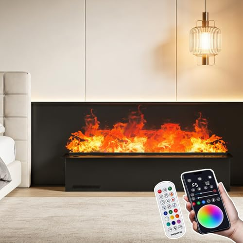 json2xml wasserdampf Kamin,Elektrischer 3D-Wasserdampfkamin, Mehrfarbige LED – Kamin Mit 3D-Effekt – Berührbarer Nebel, Einbau-Dampfkamin, App-/Fernbedienungs-/Touch-Steuerung 80cm/31.4in