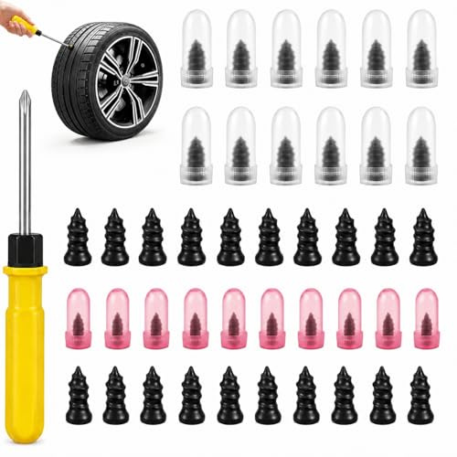 40Pcs Tyre Repair Screws Vacuum Car Puncture Repair Kit Self Service Rubber | Nails Tool Plugs Tyre Repairs Nails with Screwdriver for Cars SUVs RV Trucks Motorcycles Bicycles Emergency(20S + 20L)