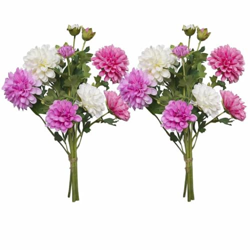 2474U 2 Kunstblumen-Sträuße Gisel Seidenblumen im Strauß gebunden aus weißen und pinken Dahlien (2)