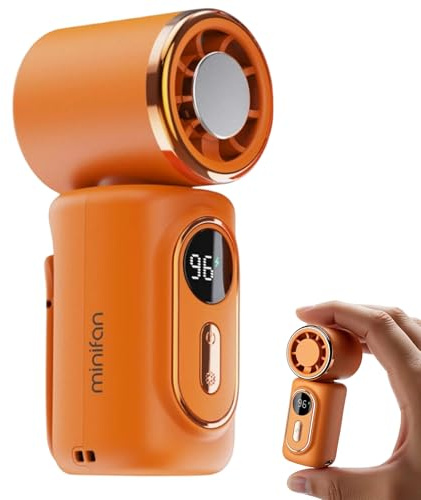 Mini Handheld Clip Fan, 3-in-1 Rechargeable Mini Clip On Fan with Ice Cooling, 5 Speeds, 180° Adjustable Airflow, Portable Handheld Fans for Travel Outdoor Activities Office Personal Use (Orange)