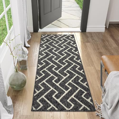 Biscpro Indoor Doormat,50x120cm Welcome Door mat,Non Slip Backing Washable Door Mats,Absorbent and Resistant Low-Profile Entrance Inside Floor Mat for Front Back Door and Entryway(Black)