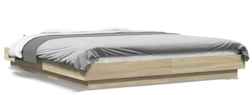 Qnhdfrt Bettgestell 150x200 cm in Sonoma-Eiche, Doppelbett aus Holzwerkstoff, Stabiler Bettrahmen inklusive Lattenrost für Ihr Schlafzimmer