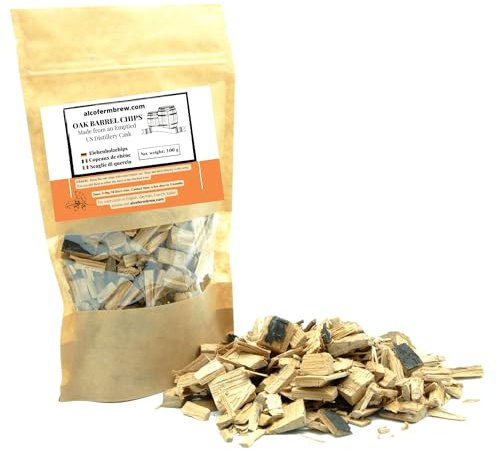 AlcoFermBrew Bourbon Eichenchips Aus Original Jack Daniel's Fässern, Amerikanische Eichenholz Granulate Für Wein, Whisky, Brandy, Bier Und Obstbrände, 100 g